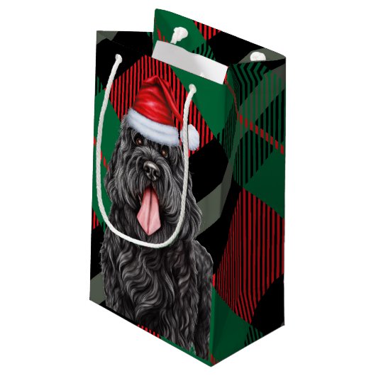 Holiday Black Russian Terrier Karierte Weihnachten Kleine Geschenktüte (Rückseite Schrägansicht)