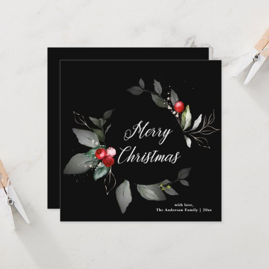 Holiday Black Watercolor Heilige Weihnachtskarte Einladung (Vorderseite/Rückseite Beispiel)