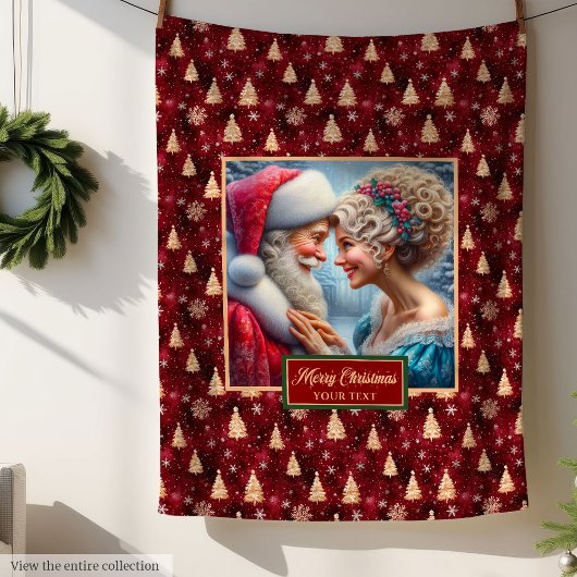 Holiday Blanket Vintag Mr. & Mrs. Claus Weihnachte Fleecedecke