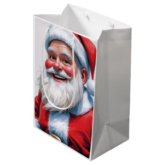 Holiday Blessings Santa Christmas Gift Bags Mittlere Geschenktüte (Rückseite Schrägansicht)
