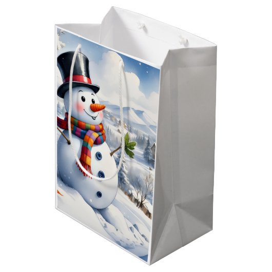 Holiday Blessings Snowman Christmas Gift Bags Mittlere Geschenktüte (Rückseite Schrägansicht)