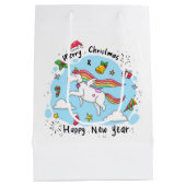 Holiday Blessings Unicorn Christmas Gift Bags Mittlere Geschenktüte (Rückseite)