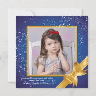 Holiday Blue and Gold Foto Card Feiertagskarte