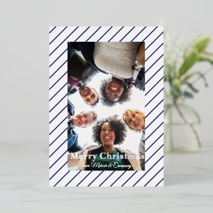 Holiday Blue and White Stripes Real Folien Feiertagskarte