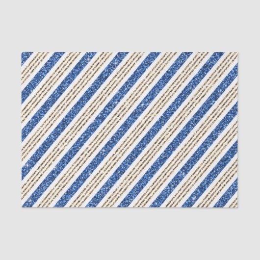 HOLIDAY BLUE & GOLD GLITTER LOOK STRIPES SEIDENPAPIER (Vorderseite)