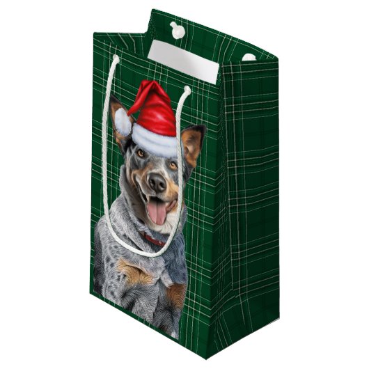 Holiday Blue Heele Festlicher Urlaub Karierte Weih Kleine Geschenktüte (Vorderseite Schrägansicht)