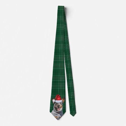 Holiday Blue Heeler Dog Green Karierte Weihnachten Krawatte (Vorderseite)