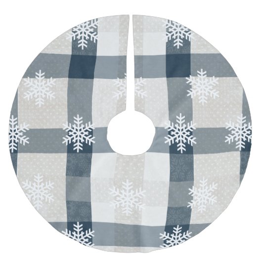 Holiday Blue Kariert Snowflake Weihnachtsbaum Rock Polyester Weihnachtsbaumdecke (Vorderseite)