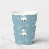 Holiday Blue Paper Cups mit Niedlichem Snowman-Mus Pappbecher (Rückseite)