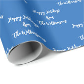 Holiday Blue Personalisiert Name Script Calligraph Geschenkpapier (Rolleneckpunkt)