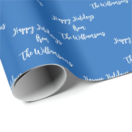 Holiday Blue Personalisiert Name Script Calligraph Geschenkpapier (Rolleneckpunkt)