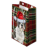 Holiday Boston Terrier Dog Festliche Karierte Weih Kleine Geschenktüte (Vorderseite Schrägansicht)