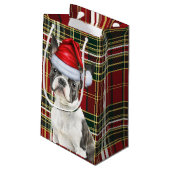 Holiday Boston Terrier Dog Festliche Karierte Weih Kleine Geschenktüte (Rückseite Schrägansicht)