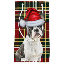 Holiday Boston Terrier Dog Festliche Karierte Weih Kleine Geschenktüte