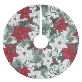 Holiday Botanical Accent in Red, Green & White Polyester Weihnachtsbaumdecke