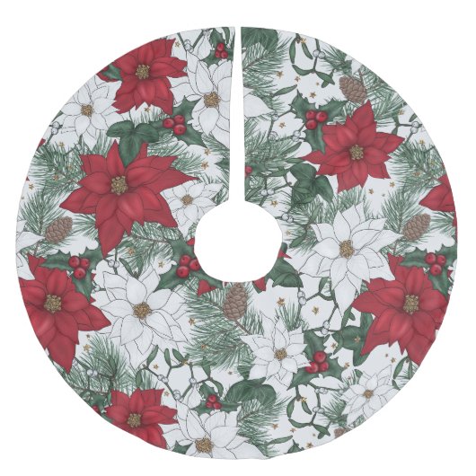 Holiday Botanical Accent in Red, Green & White Polyester Weihnachtsbaumdecke (Vorderseite)