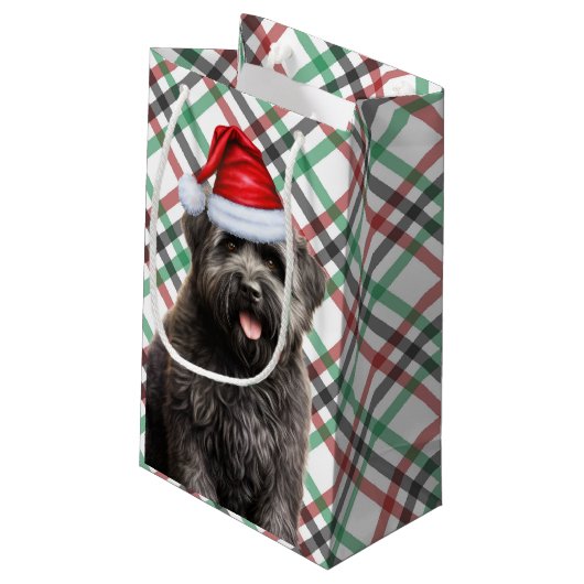 Holiday Bouvier und Karierte Weihnachten Kleine Geschenktüte (Rückseite Schrägansicht)