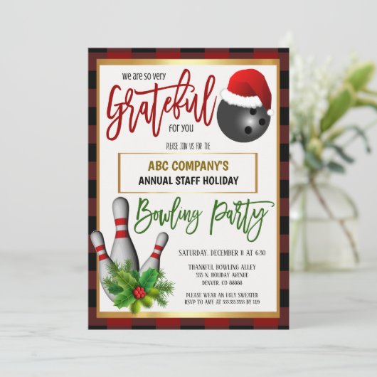 Holiday Bowling Party Einladung (Stehend Vorderseite)