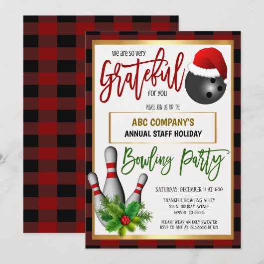 Holiday Bowling Party Einladung (Vorne/Hinten)