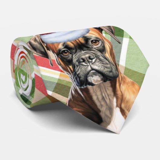 Holiday Boxer Dog Rot und Grün Karierte Weihnachte Krawatte (Gerollt)