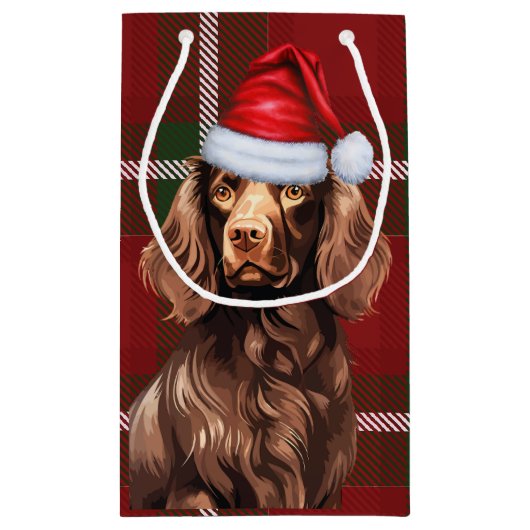 Holiday Boykin Spaniel Dog Karierte Weihnachten Kleine Geschenktüte (Rückseite)