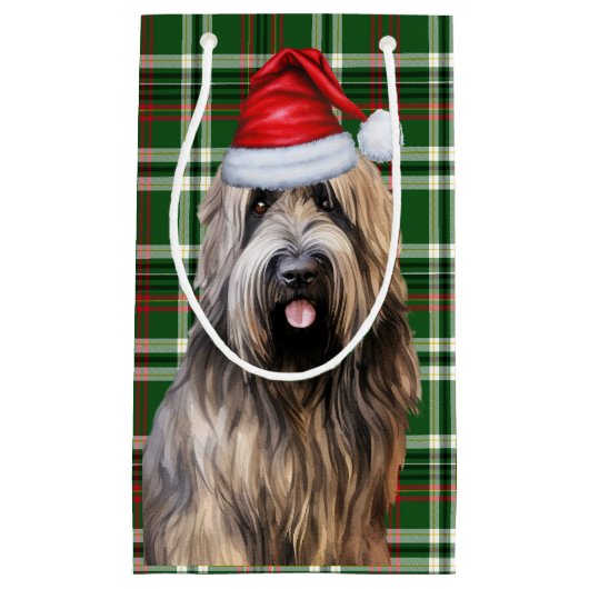 Holiday Briard Shepherd Dog Green Kariert Weihnach Kleine Geschenktüte (Vorderseite)