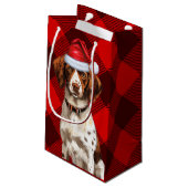 Holiday Brittany Spaniel Dog Karierte Weihnachten Kleine Geschenktüte (Rückseite Schrägansicht)