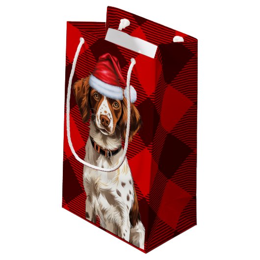 Holiday Brittany Spaniel Dog Karierte Weihnachten Kleine Geschenktüte (Rückseite Schrägansicht)