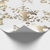 Holiday Bronzy Rentier Schneeflocken auf Weiß Geschenkpapier (Ecke)