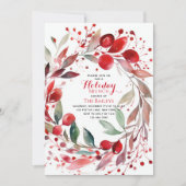 Holiday Brunch Elegantes Weihnachtsfest Rote Flora Einladung (Vorderseite)