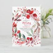 Holiday Brunch Elegantes Weihnachtsfest Rote Flora Einladung (Stehend Vorderseite)