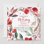 Holiday Brunch Elegantes Weihnachtsfest Rote Flora Einladung (Vorderseite)