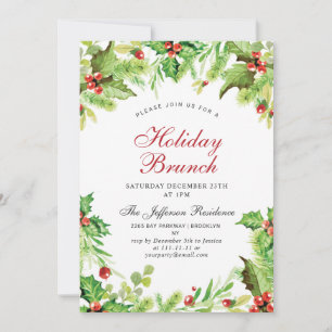 Holiday Brunch Red Holly Berry Weihnachten Einladung