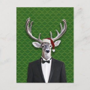 Holiday Buck in Weihnachtsmannmütze und Tuxedo Feiertagspostkarte