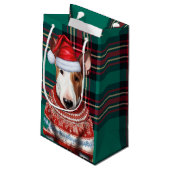 Holiday Bull Terrier Dog Red Green Kariert Weihnac Kleine Geschenktüte (Rückseite Schrägansicht)