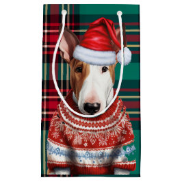 Holiday Bull Terrier Dog Red Green Kariert Weihnac Kleine Geschenktüte