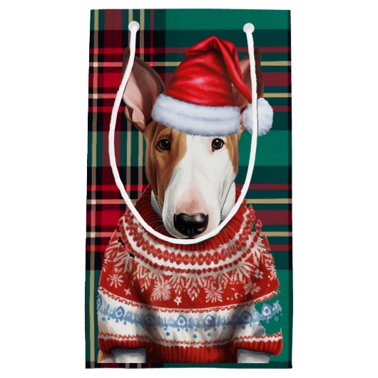 Holiday Bull Terrier Dog Red Green Kariert Weihnac Kleine Geschenktüte (Vorderseite)