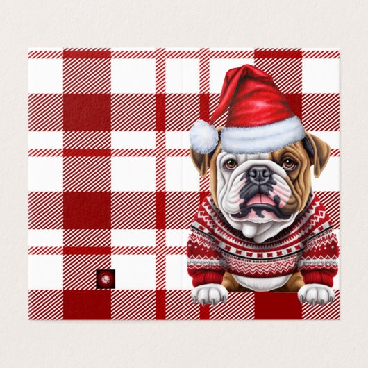 Holiday Bulldog Rot und Weiß Karierte Weihnachten (Außenseite Aufgefaltet)