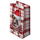 Holiday Bulldog Rot und Weiß Karierte Weihnachten Kleine Geschenktüte (Vorderseite Schrägansicht)