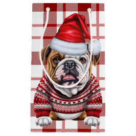 Holiday Bulldog Rot und Weiß Karierte Weihnachten Kleine Geschenktüte
