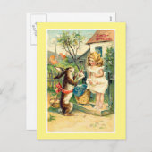 Holiday Bunny & Girl Vintag Ostern Postkarte (Vorne/Hinten)