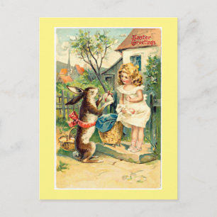 Holiday Bunny & Girl Vintag Ostern Postkarte