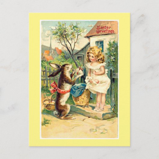 Holiday Bunny & Girl Vintag Ostern Postkarte (Vorderseite)