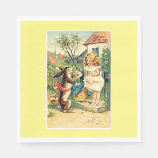 Holiday Bunny & Girl Vintag Osterpapier Napkins Serviette (Vorderseite)