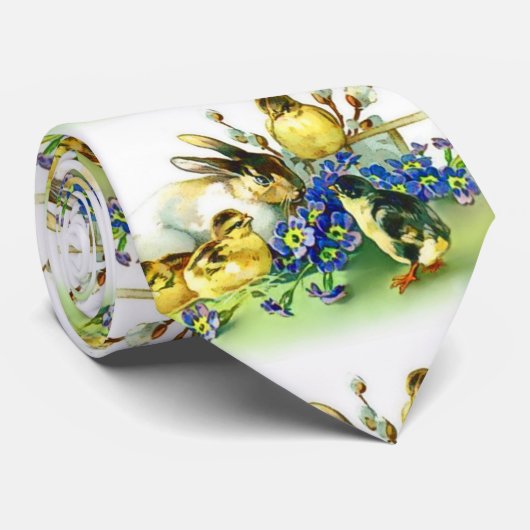 Holiday Bunny & Spring Chicks Ostern Krawatte (Gerollt)