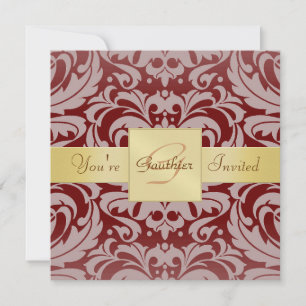 Holiday Burgandy Red Damask Gold Bonbon Einladung