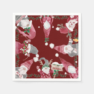 Holiday Burgundy Gnomes Weihnachts-Party Wasserfar Serviette