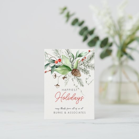Holiday Business Greenery Personalized Visitenkarte (Stehend Vorderseite)