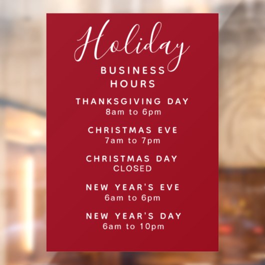 Holiday Business Stunden Red White Custom Fensteraufkleber (Blatt 2)