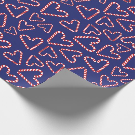 Holiday Candy Cane Liebe hört dunkelblau nahtlos Geschenkpapier (Ecke)